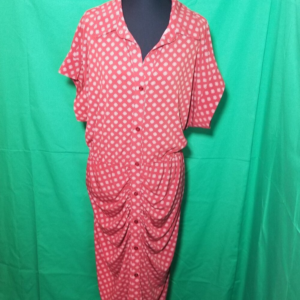 Fred David Rust Knit Cap Sleeve Shirt‎ Dress Plus Sz 1X Full Button Office NWT